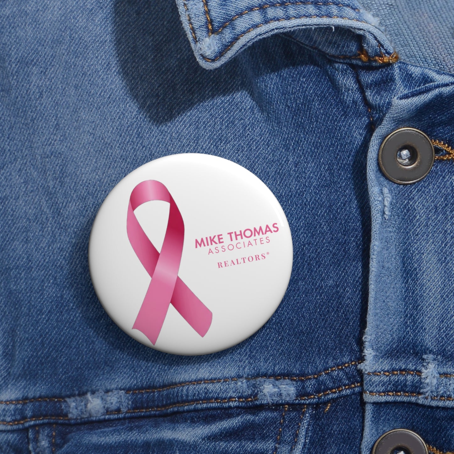 Custom Breast Cancer Awareness Ribbon Pin Button - 3 sizes