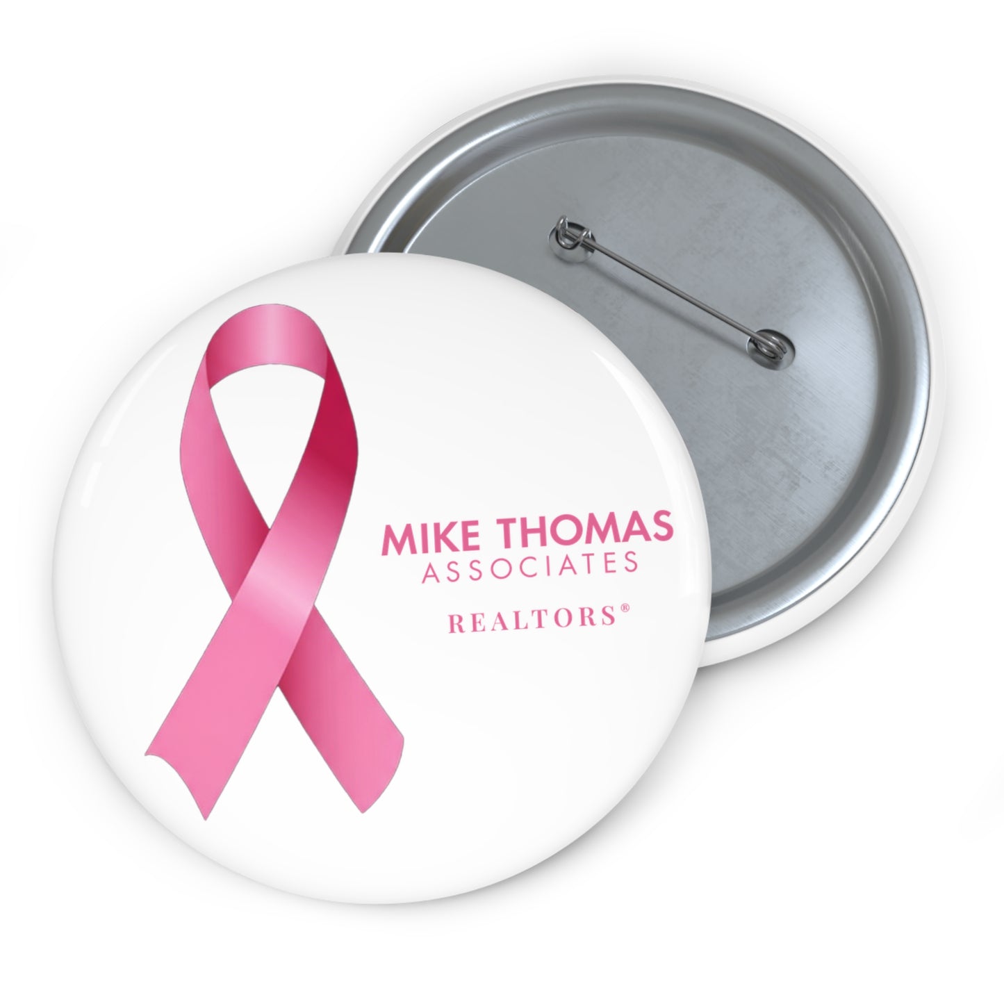 Custom Breast Cancer Awareness Ribbon Pin Button - 3 sizes