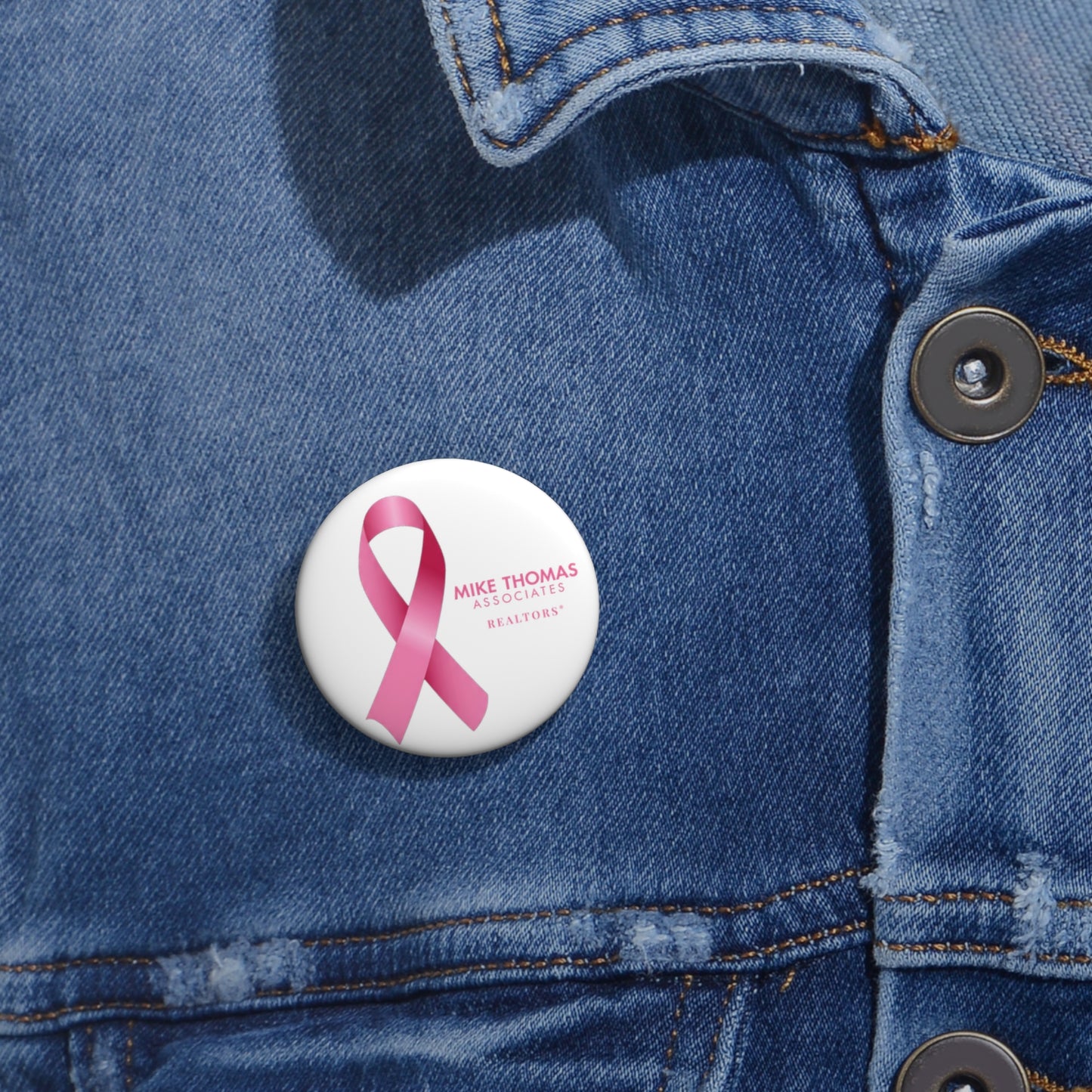 Custom Breast Cancer Awareness Ribbon Pin Button - 3 sizes