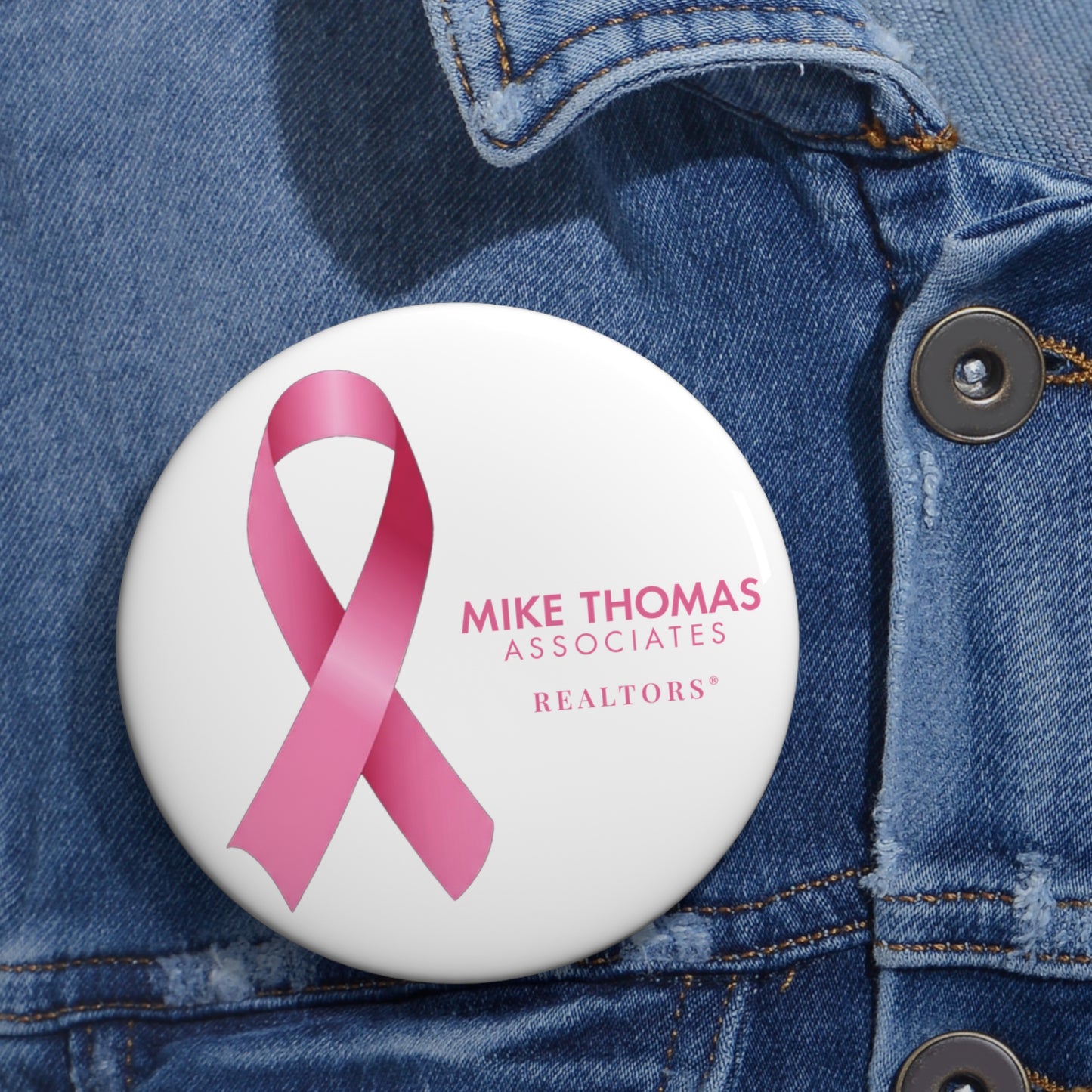 Custom Breast Cancer Awareness Ribbon Pin Button - 3 sizes