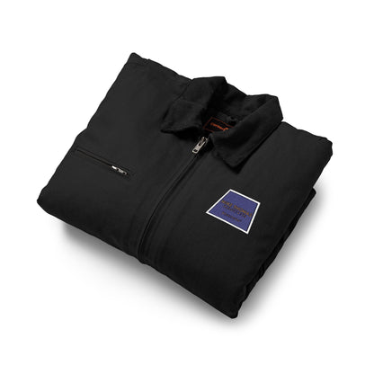 Embroidered Duck Cloth Work Jacket — Durable Black Carpenter Jacket with Small Chest Patch