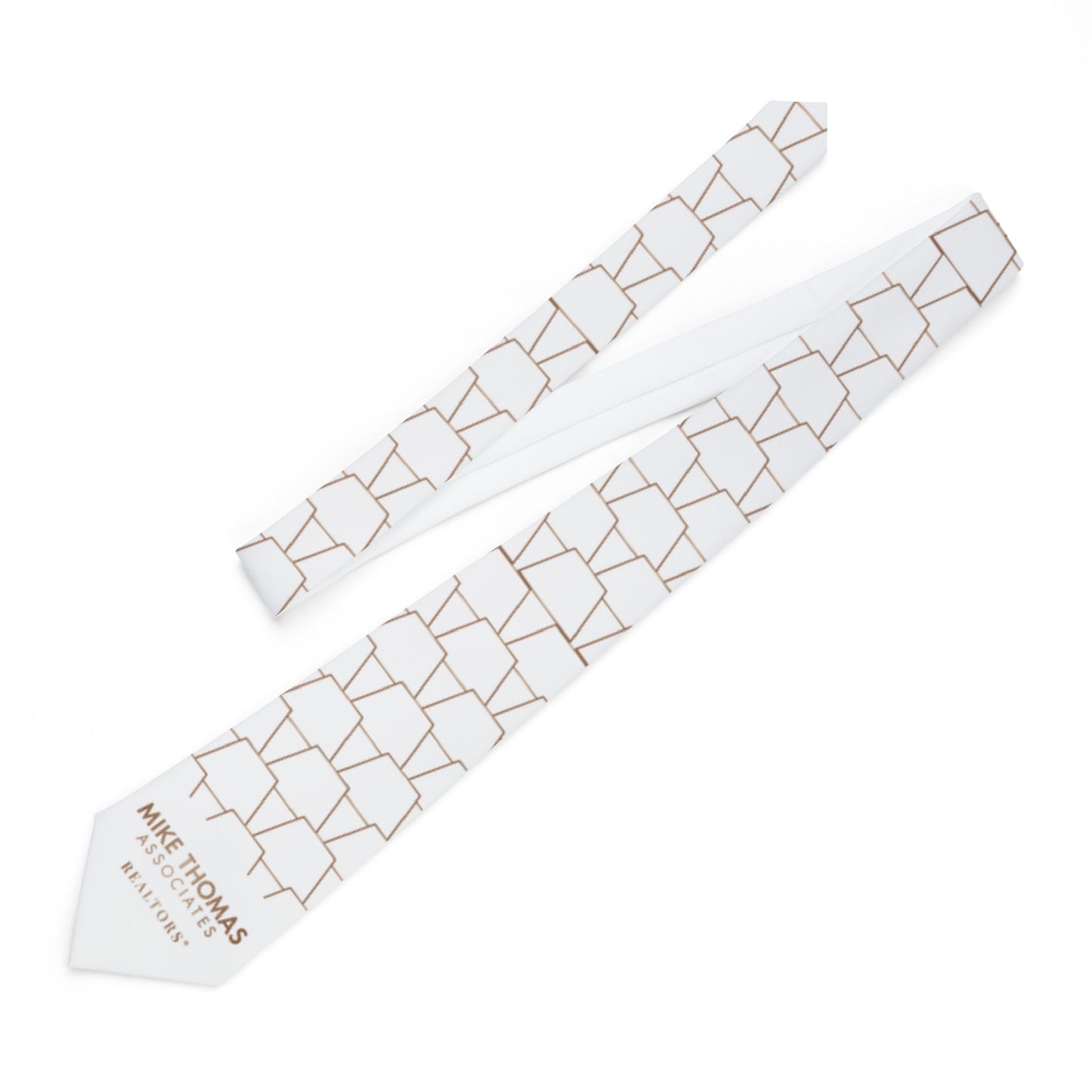 Elegant White Necktie with Geometric Pattern - Perfect for Realtors and Formal Occasions