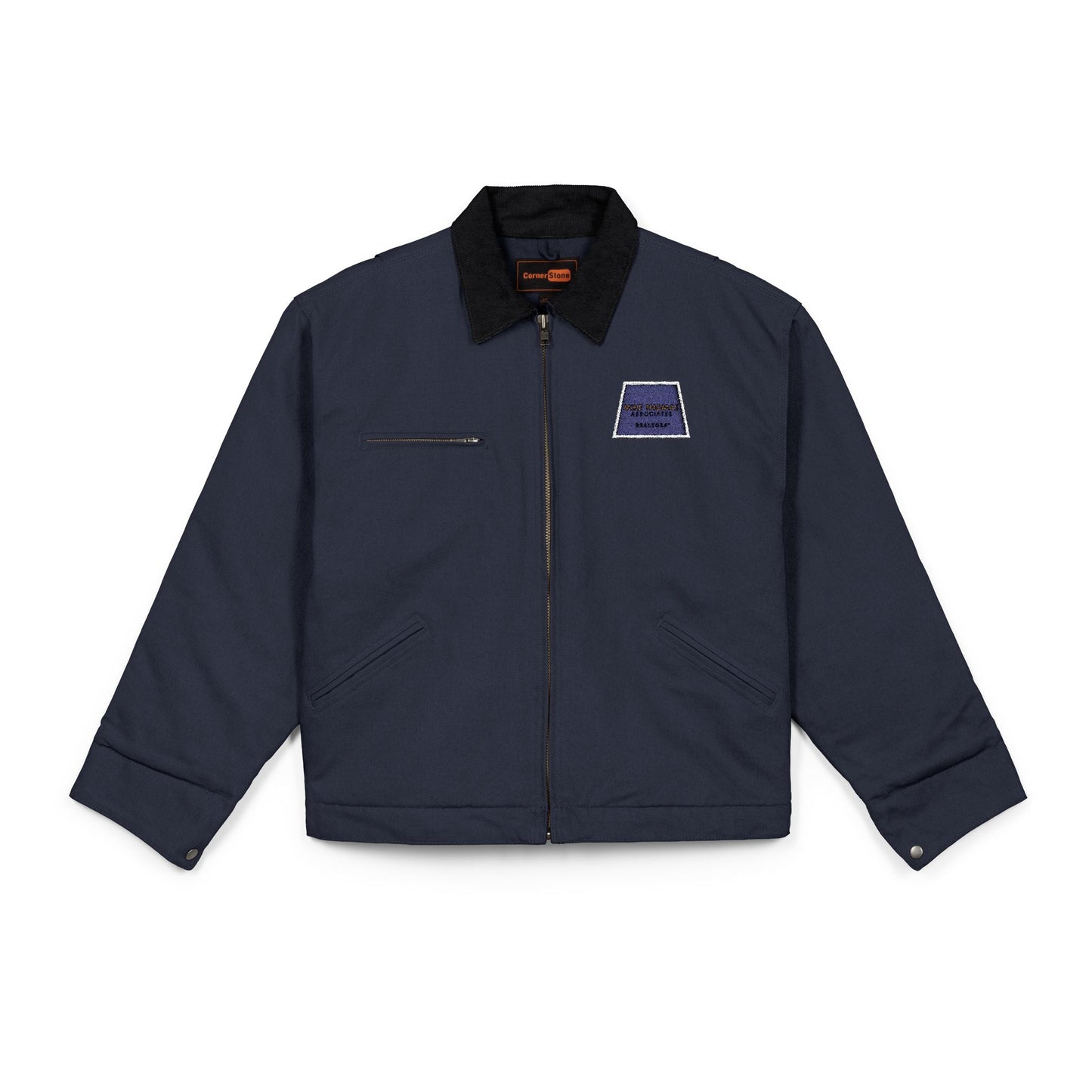 Embroidered Duck Cloth Work Jacket — Durable Black Carpenter Jacket with Small Chest Patch