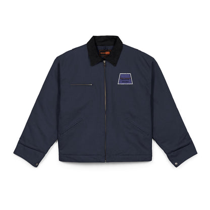Embroidered Duck Cloth Work Jacket — Durable Black Carpenter Jacket with Small Chest Patch