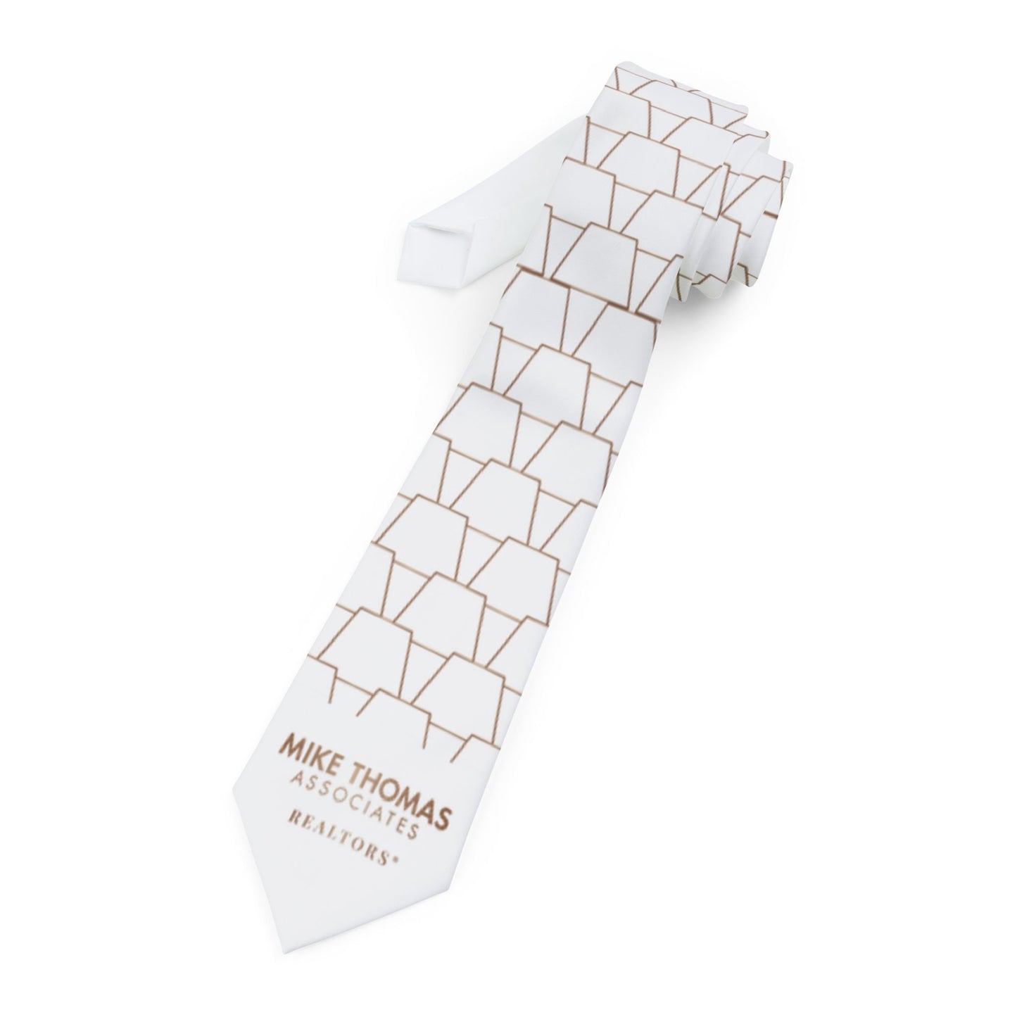 Elegant White Necktie with Geometric Pattern - Perfect for Realtors and Formal Occasions