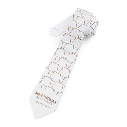 Elegant White Necktie with Geometric Pattern - Perfect for Realtors and Formal Occasions