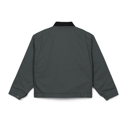Embroidered Duck Cloth Work Jacket — Durable Black Carpenter Jacket with Small Chest Patch