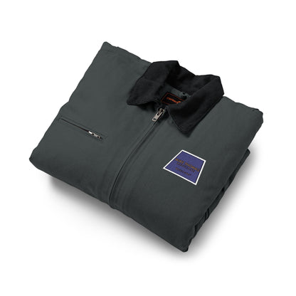 Embroidered Duck Cloth Work Jacket — Durable Black Carpenter Jacket with Small Chest Patch