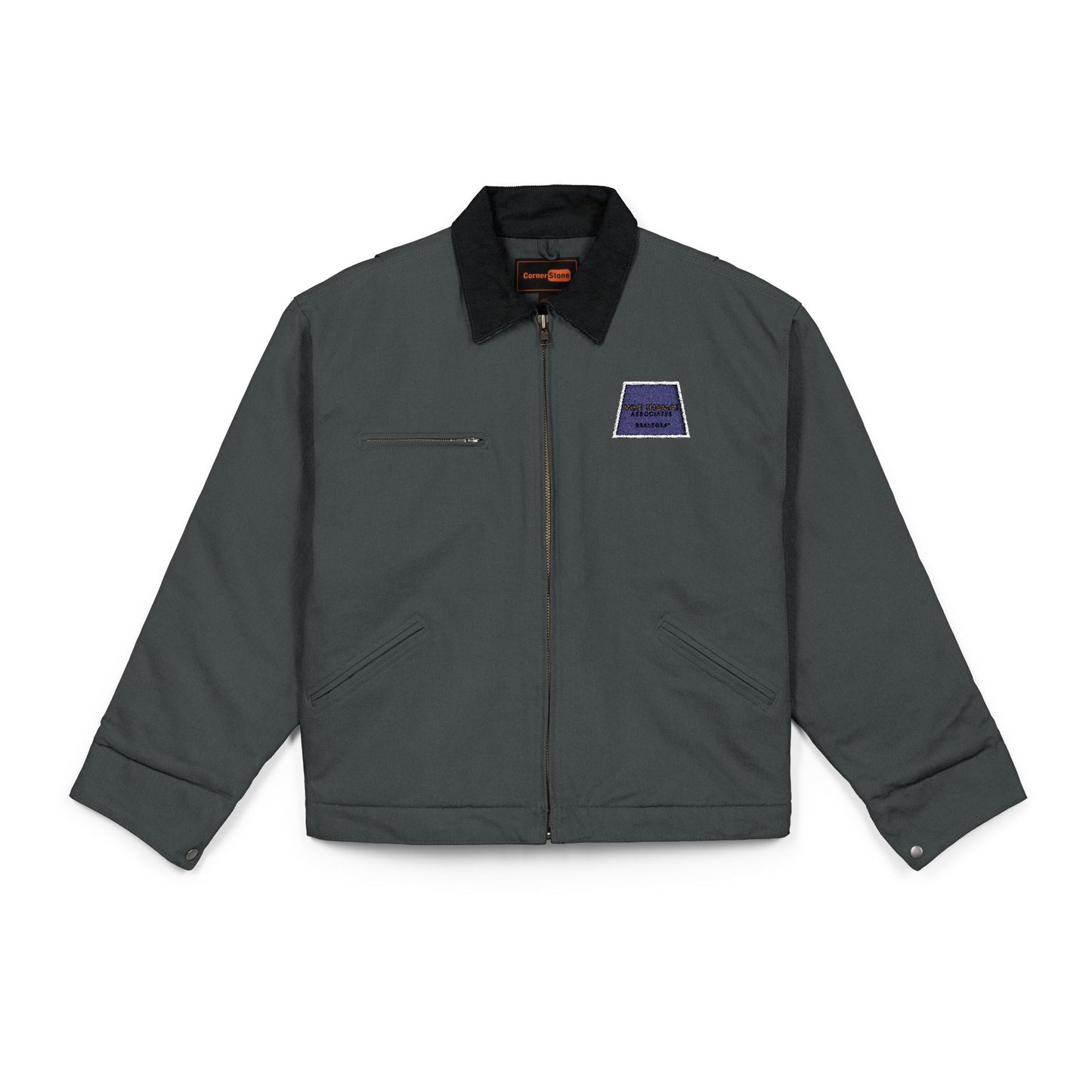 Embroidered Duck Cloth Work Jacket — Durable Black Carpenter Jacket with Small Chest Patch