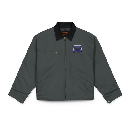 Embroidered Duck Cloth Work Jacket — Durable Black Carpenter Jacket with Small Chest Patch