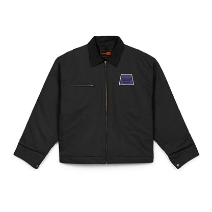 Embroidered Duck Cloth Work Jacket — Durable Black Carpenter Jacket with Small Chest Patch