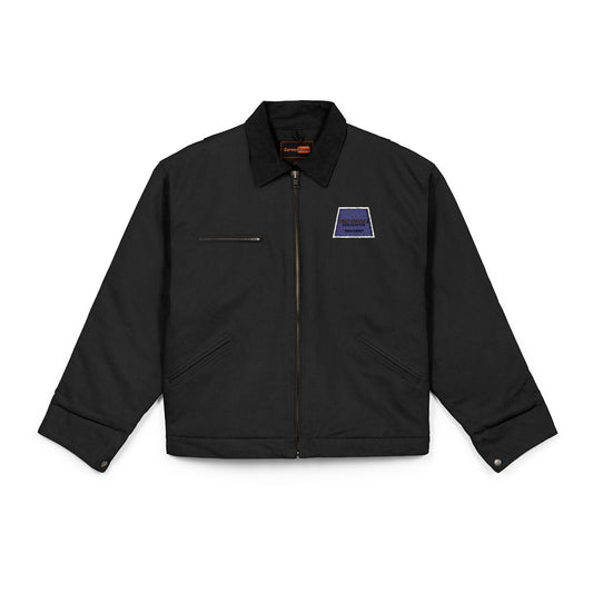 Embroidered Duck Cloth Work Jacket — Durable Black Carpenter Jacket with Small Chest Patch